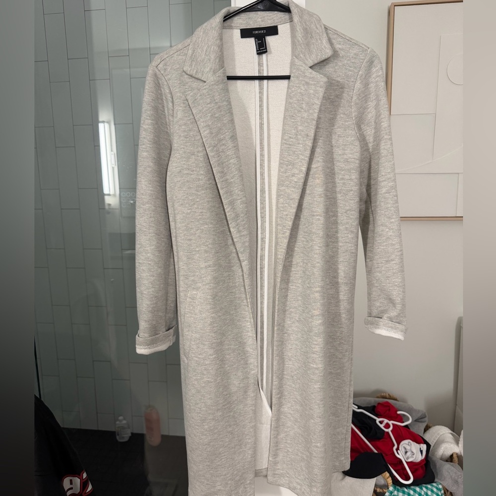 Gray Longline Open Front cardigan